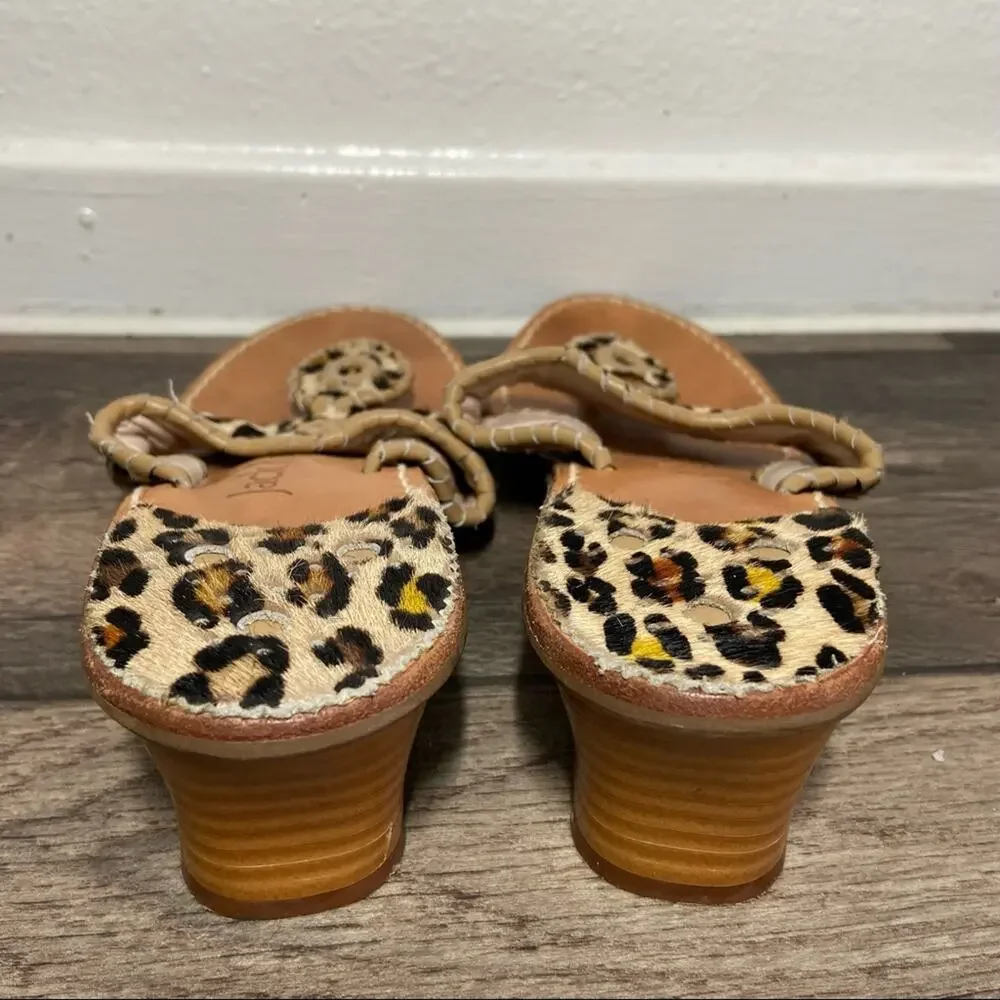 Jack Rogers Jacks Sandals Haircalf Flat Padded Thong 1/2” Heel Leopard Print 8